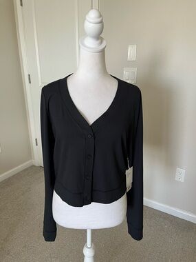NWOT Vuori Black Ribbed Halo Cardigan Size XL